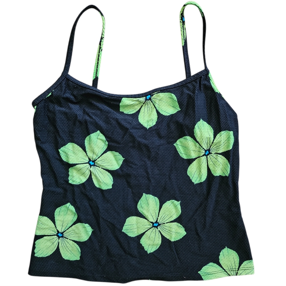 Black and Green Floral Bathing Suit Top